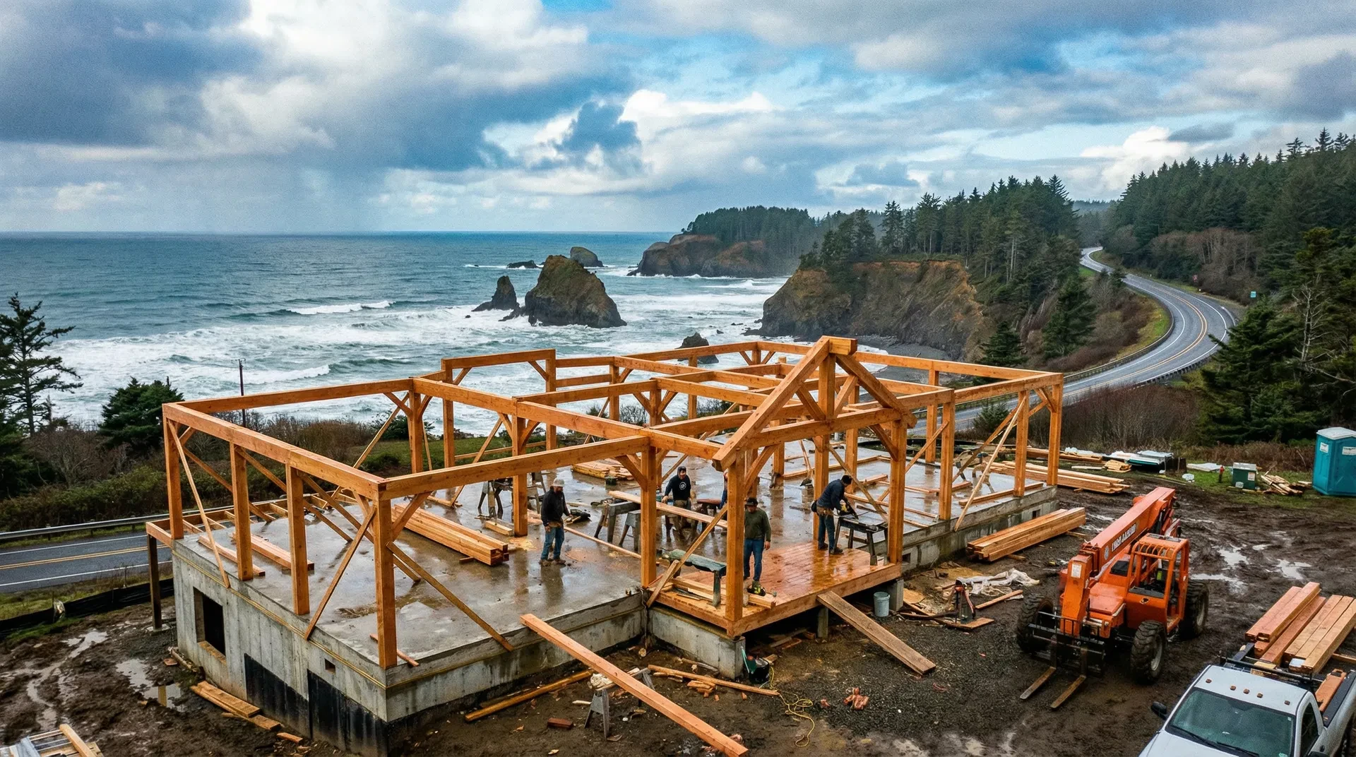 Construction project on the Oregon Coast