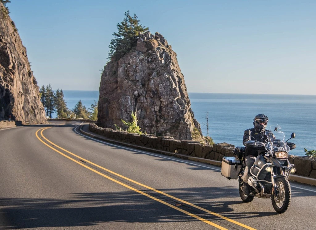 Motorcycle rider on Oregon Coast highway