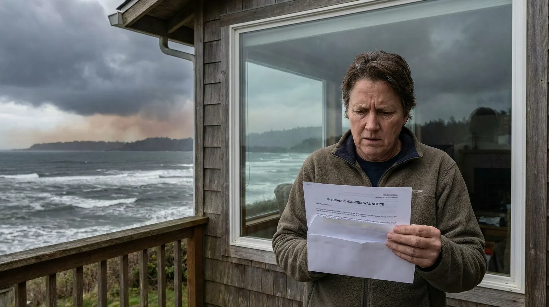 Wildfire approaching Oregon Coast home — insurance non-renewal crisis