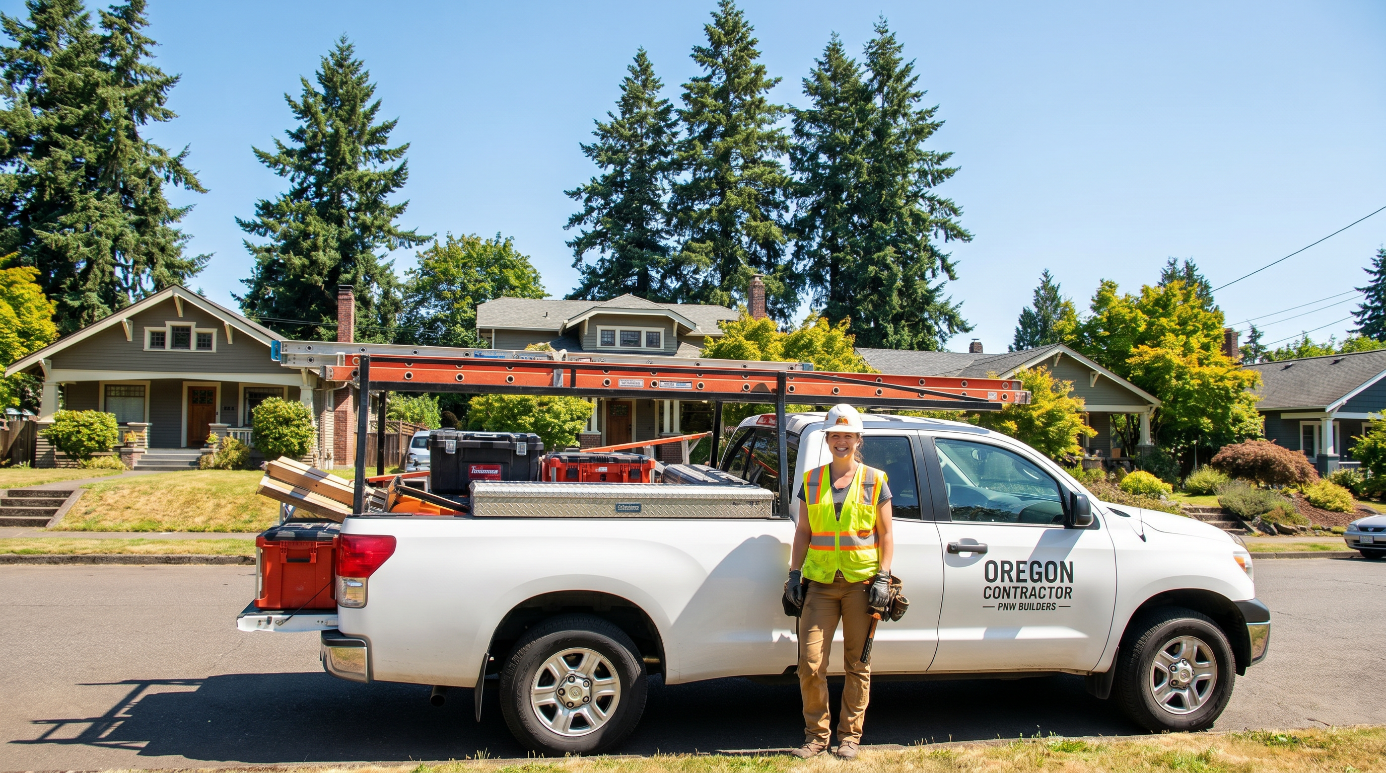 Oregon contractor truck loaded with tools heading to job site — Gerald Ross Agency commercial auto insurance guide